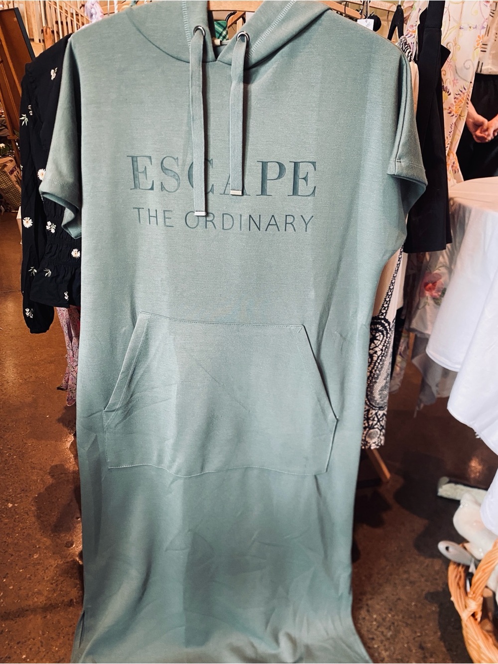 Escape The Ordinary Sage Green Hoodie Midi Dress